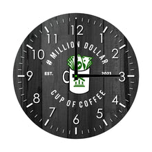 Load image into Gallery viewer, Million Dollar Cup Of Coffee Wood Wall Clock - Black Wood Edition
